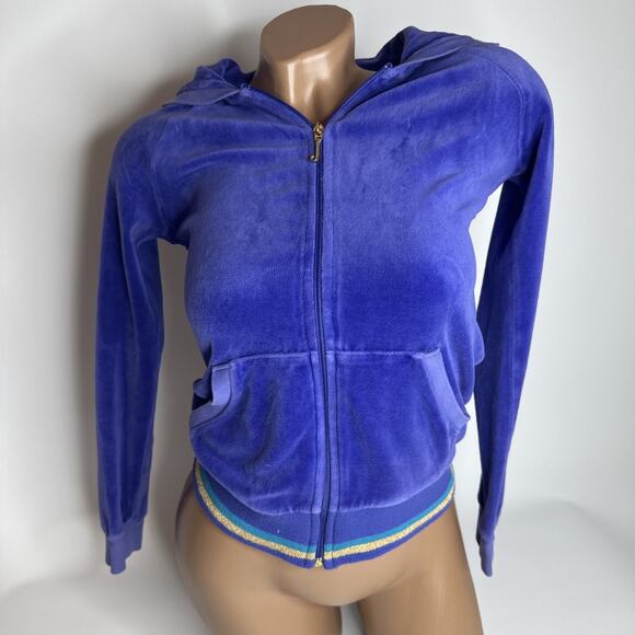 Juicy Couture VTG y2k Purple Velour Bling Hoodie Jacket Scottie Dogs RARE XS - Picture 1 of 8
